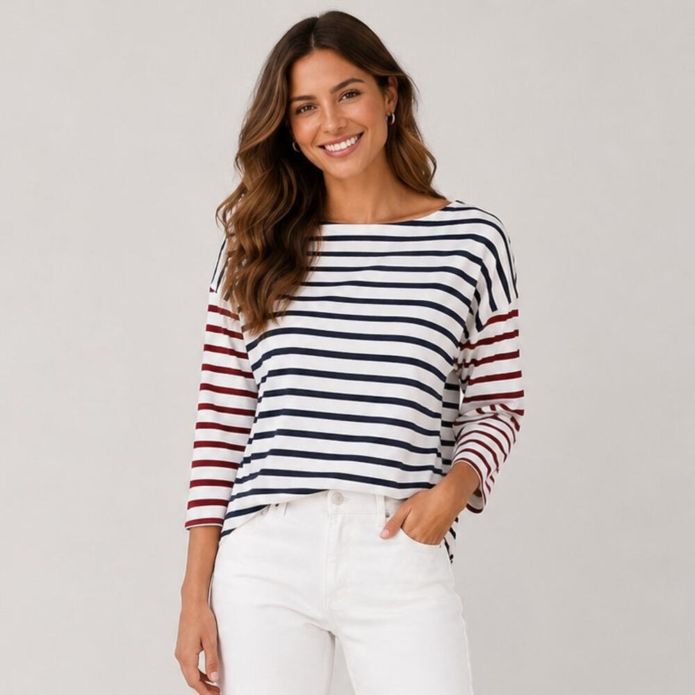 Sundry Boat Neck Tee Mixed Striped Shirt Sz 0 Nautical Yacht Prep French